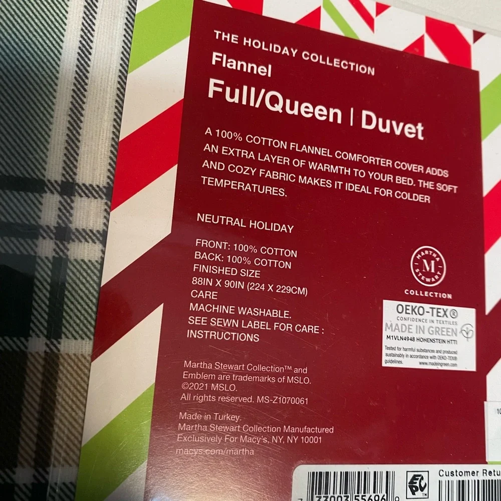 Martha Stewart Collection Holiday Flannel Neutral Plaid Duvet Cover, Full/Queen